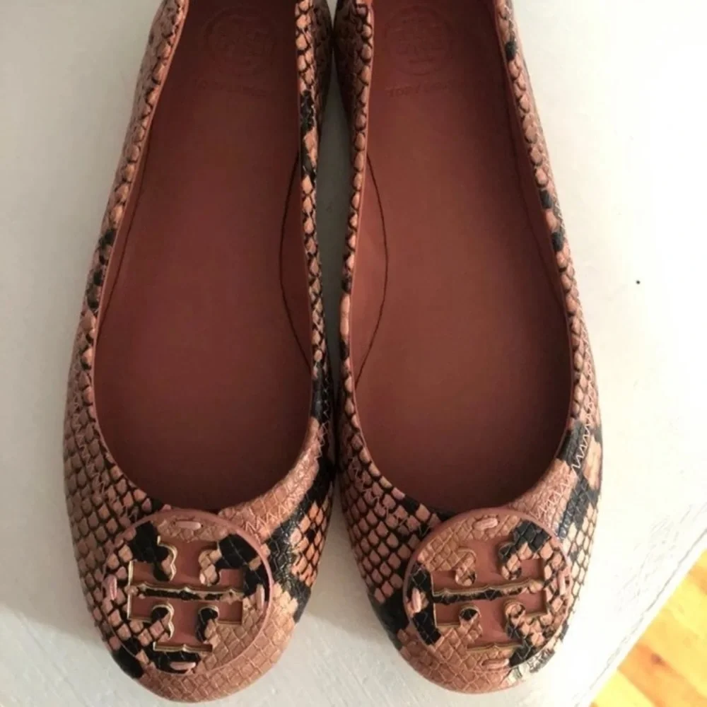 NEW! TORY BURCH MINNIE TRAVEL SNAKE PRINT BALLET FLATS